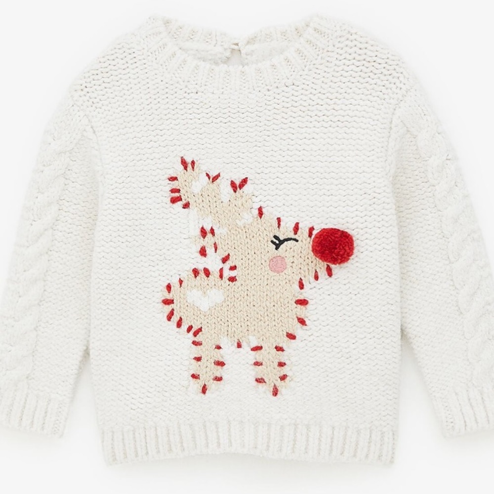 ZARA Baby Girl $40 Sz 3T-4T Reindeer Sweater NWT